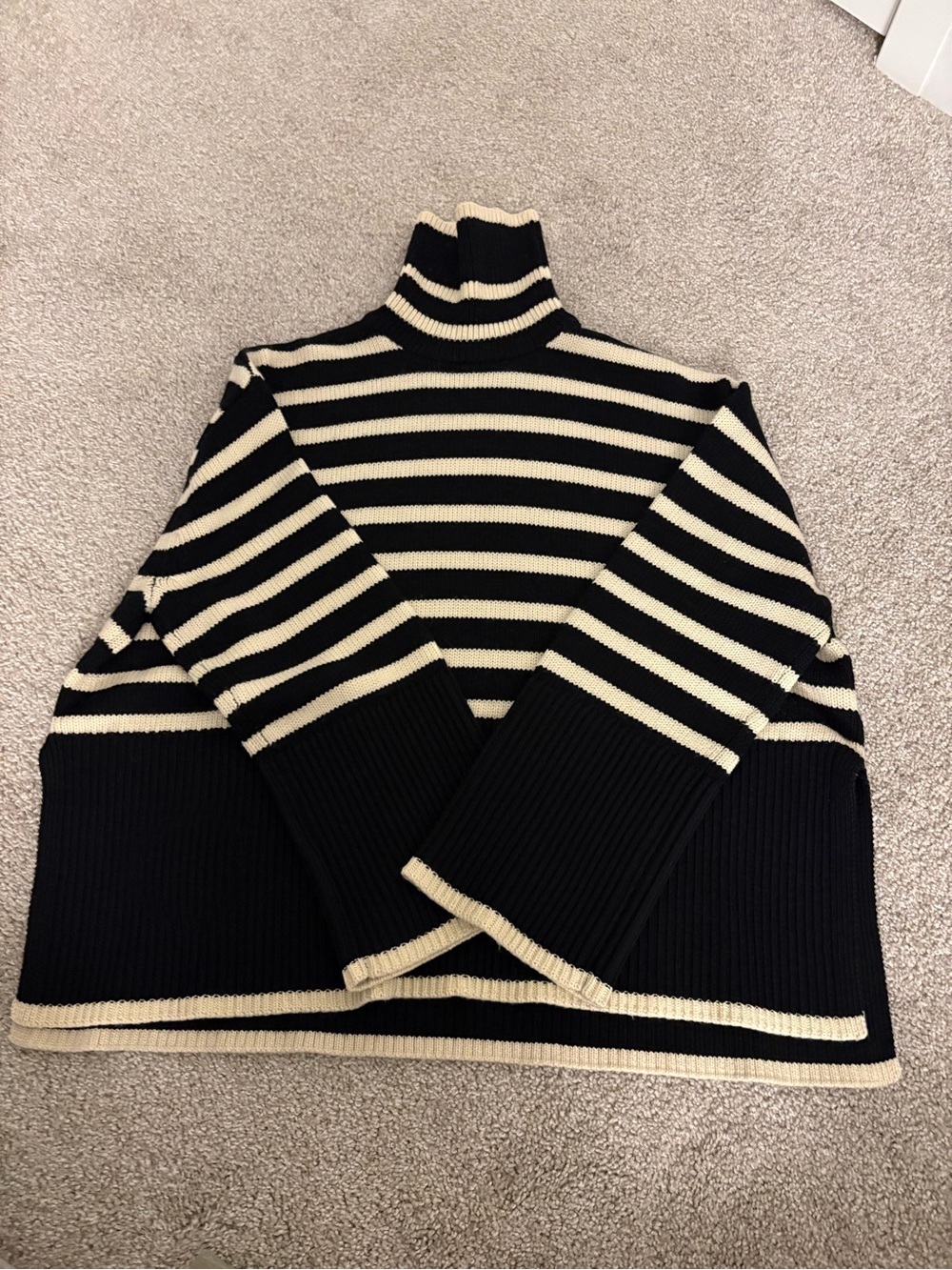 Toteme Black & Cream Striped Turtleneck Sweater